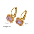 Iridescent pink rectangular zircon earrings in gold-plated leverback setting, 10x8mm - Pink Opal