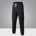 Pantalón cargo negro para hombre con cintura elástica de cordón y bolsillos - XS / Negro