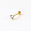 Detail of gold flower helix stud with white zircon and screw ball back closure - Flower Shape / Light Blue Zircon