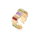 Detailed view of adjustable gold-plated ring with colorful enamel and zircon stones - Adjustable Open / Gold / Multicolor
