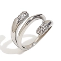 Minimalist silver wrap ring featuring dual ends paved with sparkling white cubic zirconia - Steel Color Double-Head Zirconia/Size 6