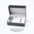 Black leather watch gift set box with green dial watch, necklace and ring 16.5x11x7.5cm - Set Watch Gift Box / Black