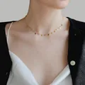Collana minimalista in titanio placcato oro 18k con piccoli pendenti quadrati da donna - Rettangolare / Oro