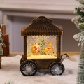 Detalle de carro navideño retro con Papá Noel y renos dentro de la bola de nieve LED - Carruaje de Papá Noel de Bronce
