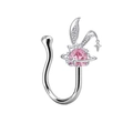 Detail of silver U-shaped clip with pink heart gem, rabbit ears and cross star charm - Nose Clips / Pink