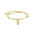 Golden paperclip chain bracelet featuring a zircon-encrusted letter D pendant - Letter D