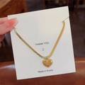 Gold heart pendant necklace with Love You More engraving on flat herringbone chain - X381 Gold Heart Love