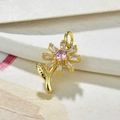Close-up of golden sunflower pendant with pink center and clear gemstone petals - Pendant Only (No Chain) / Pink