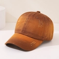 Detail of distressed brown baseball cap with vintage frayed edges and cotton twill texture - 52cm (Recommended for Children 3-8 Years) / Yellow