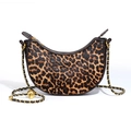 Halvemaanvormige tas met luipaardprint, gouden ketting en imitatiebont textuur - Luipaard Bruin