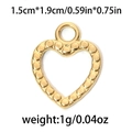 Polished golden stainless steel heart charm with dotted texture, 1.5x1.9cm size - TP0760-Gold-1.5x1.9cm