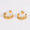 Detailed view of gold coin pattern earrings featuring hollow circular vintage designs - Gold