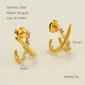 Cross-shaped 18K gold plated stainless steel earrings with pearls and zircon stones - Gold Cross Pearl Stud Earrings / 18K Gold Plated