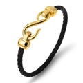 Pulsera minimalista de cordón negro trenzado con cierre de gancho en S de acero dorado - Alambre Negro con Cierre Dorado