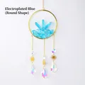 Hanging crystal suncatcher with electroplated blue stones and golden metal ring - Electroplated Blue Crystal Rolling Stone Cluster Round Wind Chime