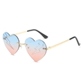Frameless heart sunglasses with blue to pink gradient lenses and gold metal temples - Gold Frame Gradient Blue Pink Lens