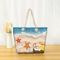 Detail of beach tote bag with blue summer prints and thick cotton rope handles - Summer Drinks and Ocean (jiayingstb14)