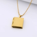 Golden book-shaped locket necklace with polished finish on a delicate metal chain - Square Smooth/Gold