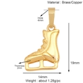 Vue détaillée du pendentif patin à glace doré avec dimensions et mesures techniques - Patins à glace