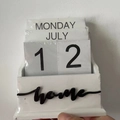 Minimalist wooden perpetual calendar featuring white base and grey day and month tiles - White (Home)