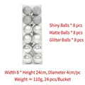 24-piece set of 4cm silver Christmas balls with matte, glossy, and glitter finishes - 4CM Silver (24pcs)