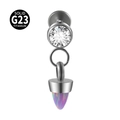 Detailed macro view of G23 titanium labret stud with iridescent opal cone and gem - 1.2x8x4mm / Purple Blue Gradient (OP38)