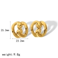 Detailed view of intertwined gold steel earrings with 25.3mm x 23.2mm size markings - Gold Interlaced Style (TE6775-G)