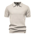 Premium gebreide polo voor heren in crèmewit met een getextureerde ananasweefpatroon - S / Zandkleur
