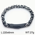 Men's 8mm silver and black Byzantine chain bracelet in stainless steel with folding clasp - Matte Black
