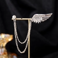 Silver baroque wing brooch with crystal studs and elegant metallic tassel chains - 12-Diamond Wing (TL0076) / Silver