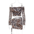 Detail van de top met lange mouwen en luipaardprint met geplooide minirok - S / Luipaardprint