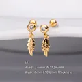 Golden leaf cartilage stud earring with micro-pave cubic zirconia and 316L steel bar - 5# Feather (Gold) / Single/0.8mm Pin