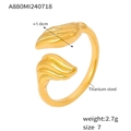 Leaf design open ring in 18k gold plated titanium steel with detailed vein texture - One Size US 7 / Leaf Style (A880-Gold)