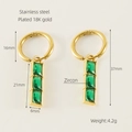 18K gold plated stainless steel hoop earrings with rectangular green zircon pendants - 18K Gold Plated / Emerald Green