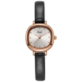 Minimalistische Damenuhr mit schwarzem Lederarmband und roségoldenem Gehäuse von Gedi - Roségold Gehäuse Weißes Zifferblatt Graues Armband