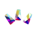 Set of three multi-faceted K9 glass crystals with iridescent AB color finish on white background - 2x4x6mm Trapezoid AB