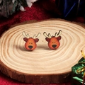 Cartoon reindeer stud earrings with wooden texture on a festive Christmas background - Orange-red Reindeer