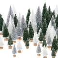 Detail of mini Christmas trees with wooden bases in green, white, and silver tones - Set 15 - White/Silver/Green 30PCS