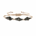 Detail of bohemian woven bracelet with ceramic conch beads and white pearls - Charred Black