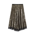 Gonna midi in velluto oliva con elegante bordo in pizzo nero mostrata in vista piatta - XS / Bronzo