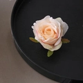Hellrosa große künstliche Rosenblüte Haarklammer auf einem dunklen Holztablett - Engel Rose / Aprikose