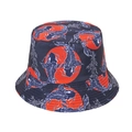 Fashionable dark blue bucket hat featuring red sun and koi fish print in Japanese art style - Style R - Japanese Koi Fish