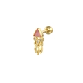 Macro shot of S925 silver earring with a red triangle gemstone and clear crystal detail - Red