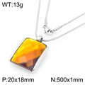 18K gold plated snake chain necklace with orange square glass pendant measuring 20x18mm - Steel 20*18mm Yellow (KN292782-GC)