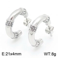 Pendientes de aro en forma de C de acero de titanio plateado con diamantes 21x4mm - Color Acero (KE113750-KFC)