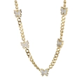 Gouden vlinderketting met witte schelpinleg op een platte roestvrijstalen NK-ketting - Gouden Witte Schelp Vijf Vlinders Stijl (KN225114-HM)