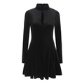 Abito corto attillato in velluto nero con scollo a goccia e maniche lunghe, silhouette ad A - S / Nero