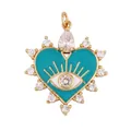 Golden heart pendant with light blue enamel evil eye and sparkling zircons - Lake Blue-Large Heart Evil Eye