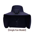 Dark blue solar fan sun hat with wide brim and neck protection flap, single fan model - Single Fan Model / Navy Blue