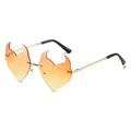 Chic rimless devil heart-shaped sunglasses with orange gradient lenses and gold frame - Orange Yellow Gradient